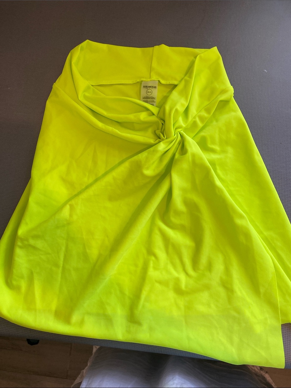Good American Neon Yellow Twist Front Sarong Skirt